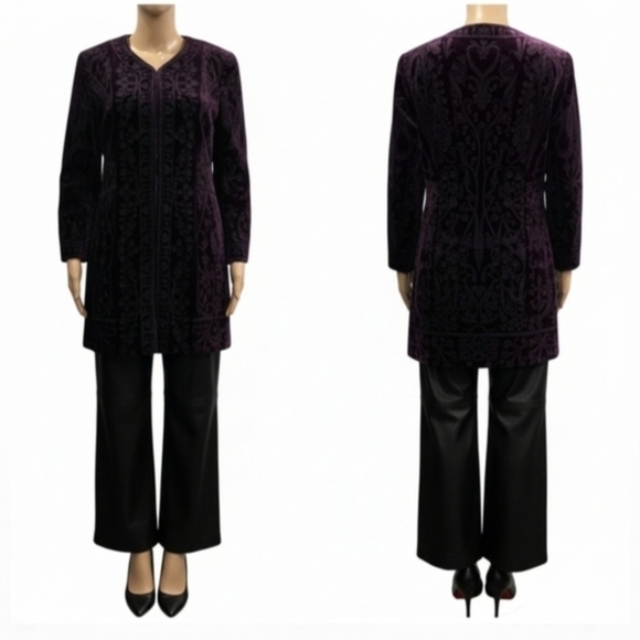 Elie Tahari Purple Velvet Embroidered Clasp-Up Jacket Size S - Picture 3 of 10